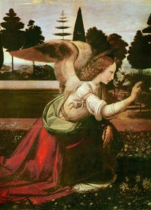 Bebudelsesdetaljen til engelen, ca. 1472-75 olje på tre